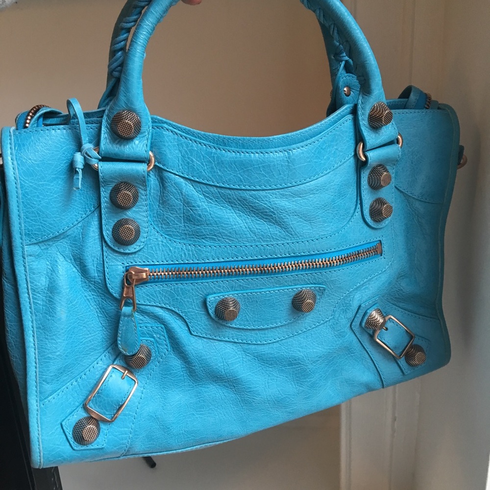 Balenciaga Blue Paon Rose Gold HW City Bag